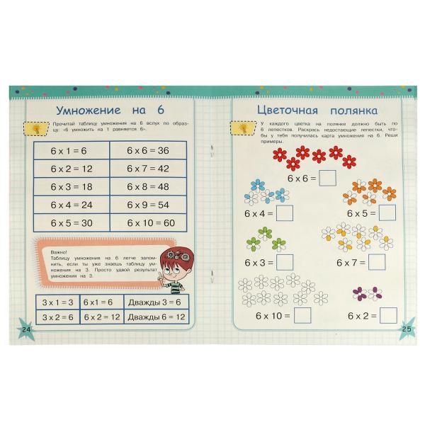 978-5-506-07511-0332277 Таблица умножения за 3 дня. 7+. А. Ю. Узорова. 210х280 мм. Скрепка. 48 стр.