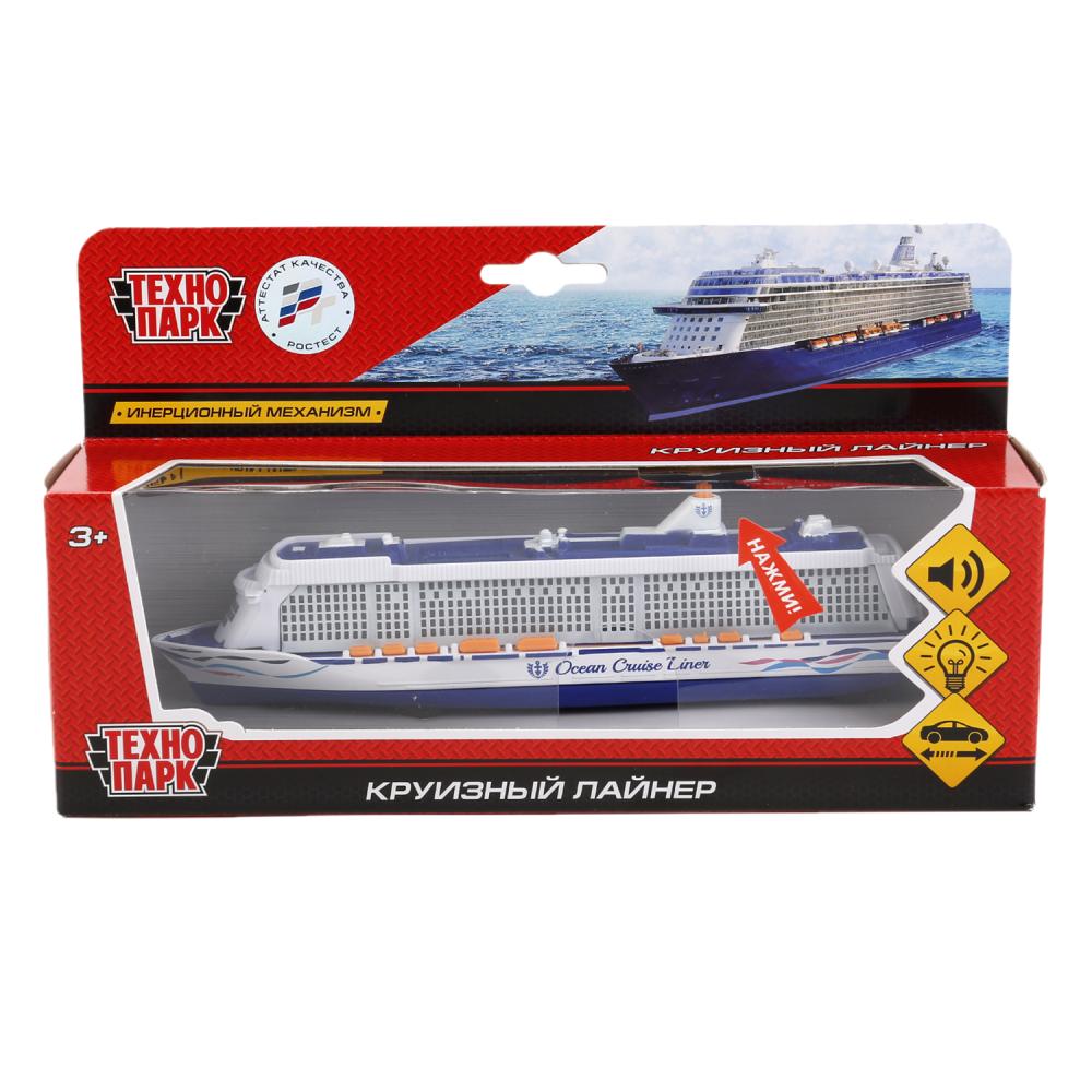 ТМ ТЕХНОПАРК. МАШИНА МЕТАЛЛ. КРУИЗНЫЙ ЛАЙНЕР 20 СМ, СВЕТ+ ЗВУК, ИНЕРЦ. В РУССКОМ. КОР. в кор.2*24шт