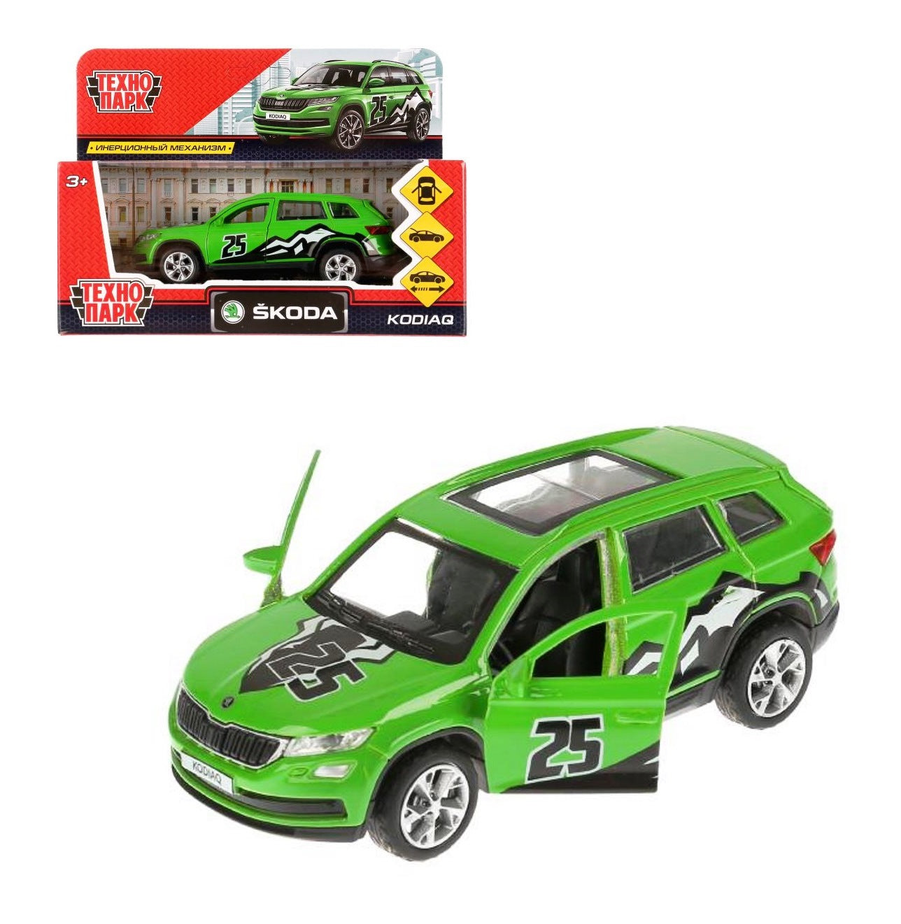 KODIAQ-S 280886 Machine en métal "SKODA KODIAQ СПОРТ", 12 cm, ouvert. двери, инерц. dans le cor. Parc technologique