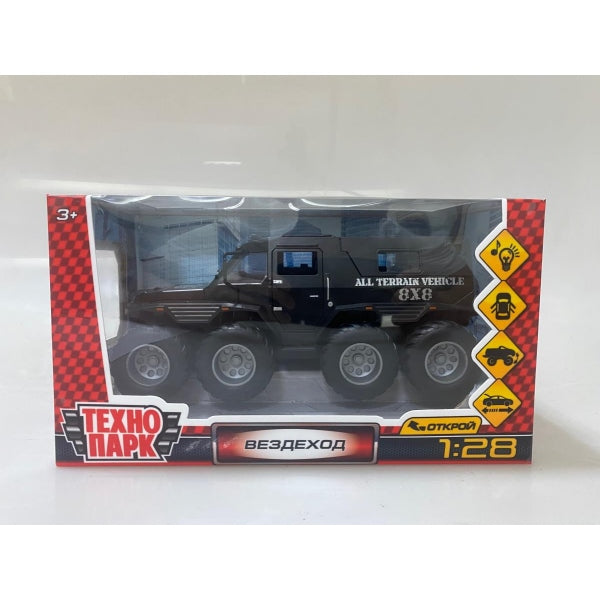 Вездеход металл свет-звук, 3 реж, дв баг, аморт колес, 22,5 см, черн Технопарк в кор.24шт