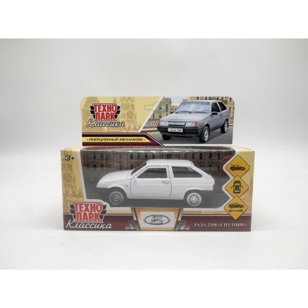 Machine en métal LADA-2108 "СПУТНИК" 12 cm, double, bagage, blanc, couleur du parc technologique dans la couleur 2*36 pouces