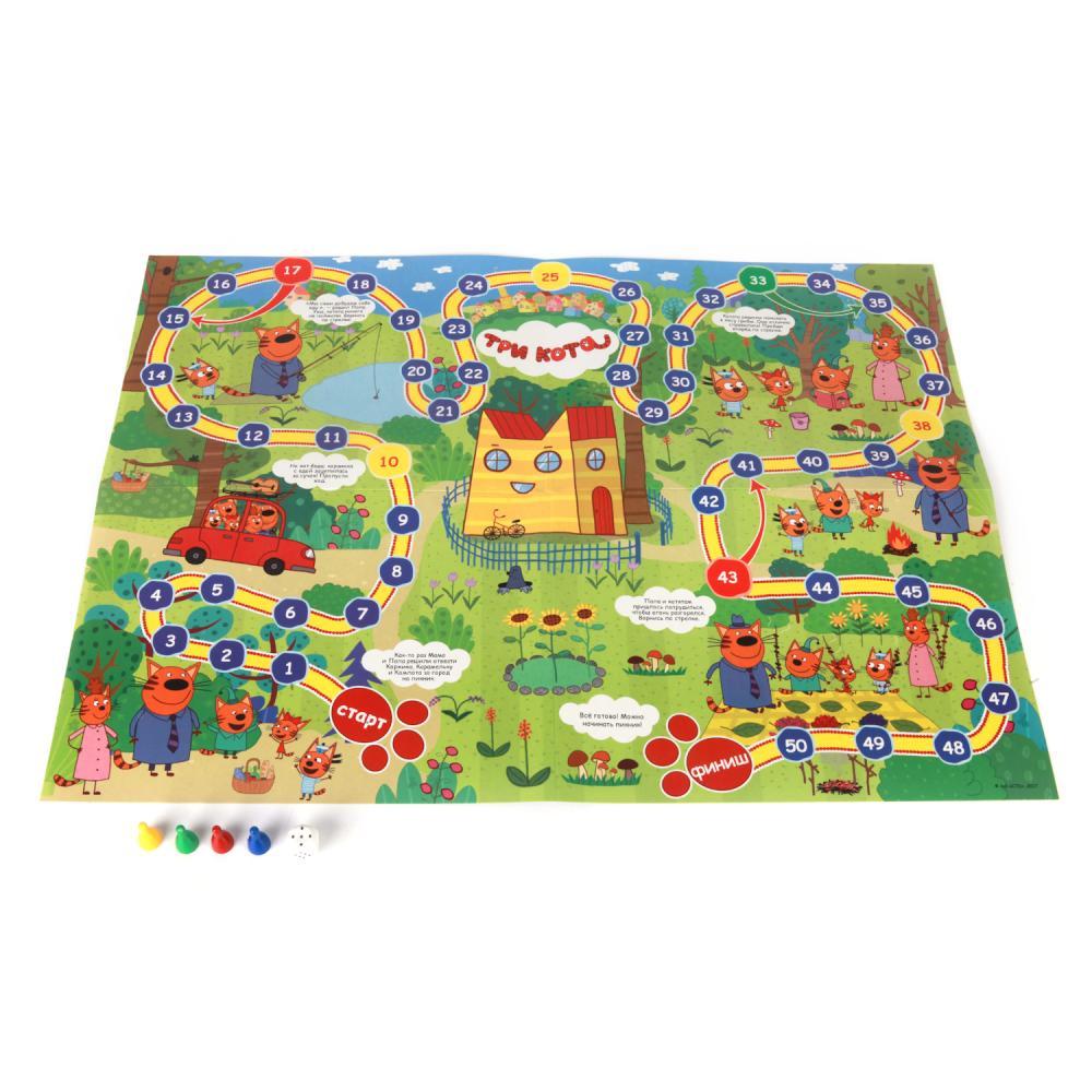 НАСТОЛЬНАЯ ИГРА-ХОДИЛКА "УМНЫЕ ИГРЫ" ТРИ КОТА НА РУССКОМ. КОР. в кор.20шт
