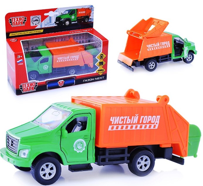 Машина металл ГАЗОН NEXT МУСОРОВОЗ, 15,5 см, двери, подв. дет., инерц., кор. Технопарк в кор.2*24шт