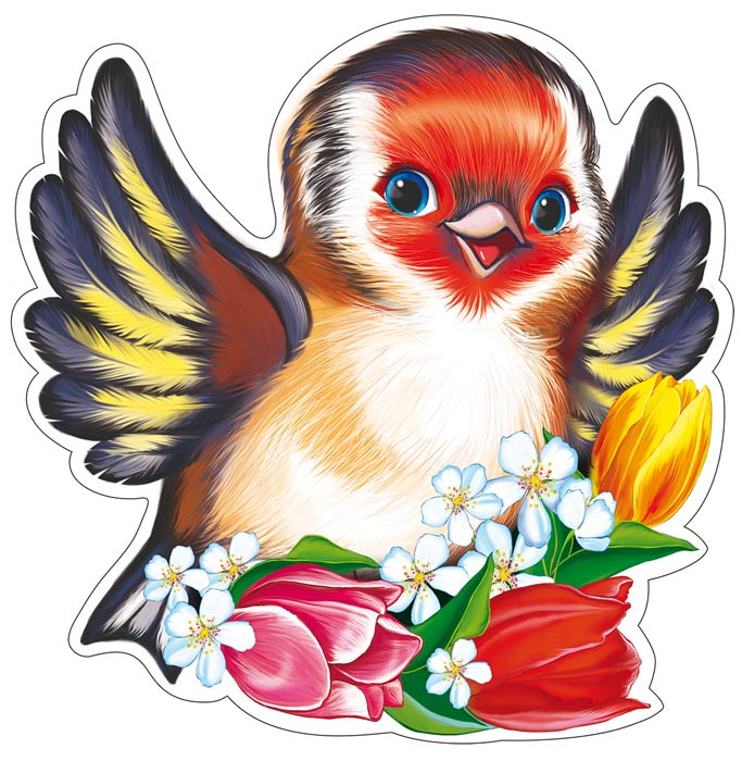 ФМ-13253 Плакат вырубной А4. Птичка с цветочками (с блестками в лаке)