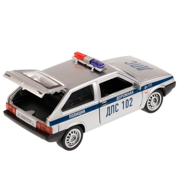 2108-12SLPOL-SR328308 Машина металл свет-звук LADA-2108 "СПУТНИК" ПОЛИЦИЯ 12 см, двери, кор. Технопа