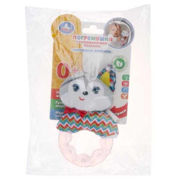 Текстильная игрушка погремушка с охлаждающим кольцом "ласковый котенок" Умка на карте. в кор.312шт