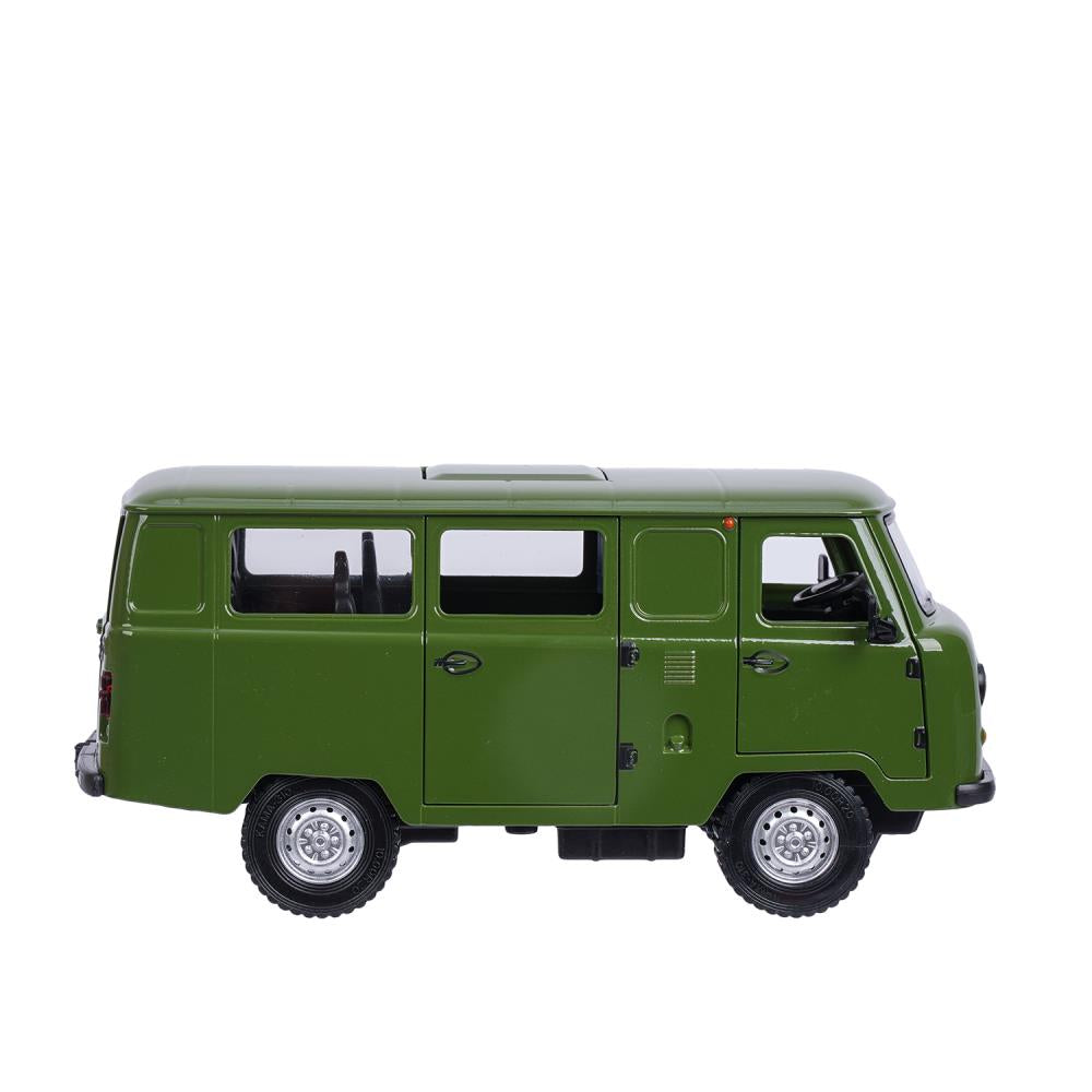 Машина металл свет-звук УАЗ УАЗ 452, 18,5 см, св-зв, дв люк, баг, ин, зеленый Технопарк в кор.2*18шт