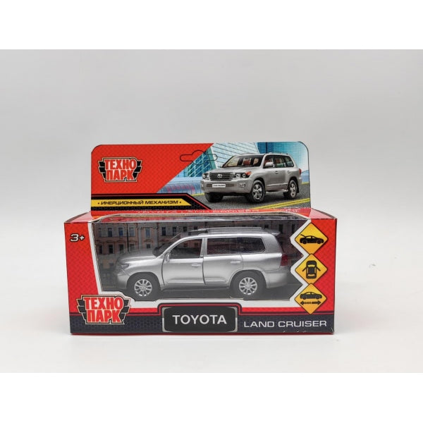 Машина металл TOYOTA LAND CRUISER 12,5 см, двери, инерц, серебристый , кор. Технопарк в кор.2*36шт