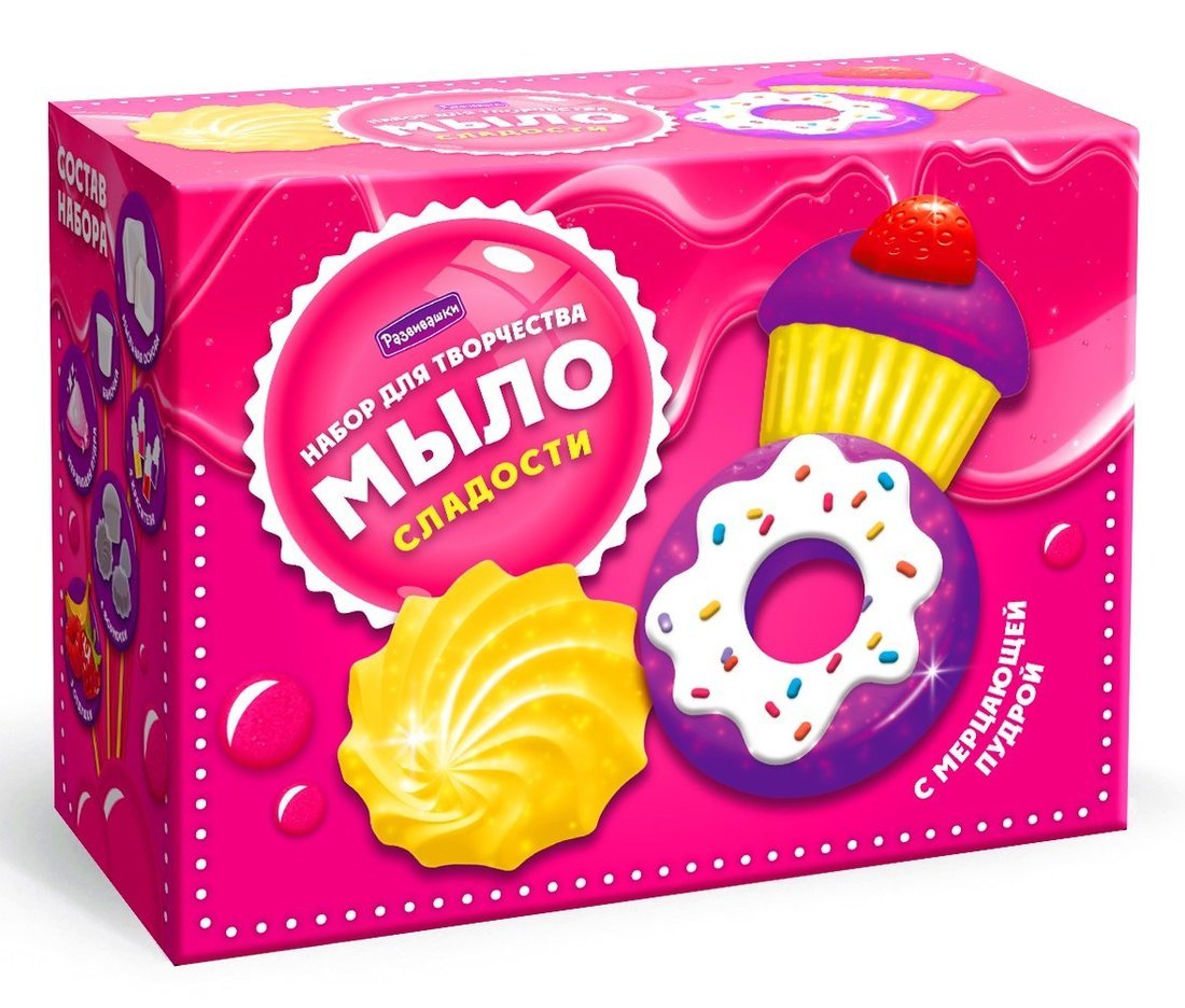 Развивашки.С0238 Десерт для ванны "Мыло-сладости" (с мерцающей пудрой) 1/38
