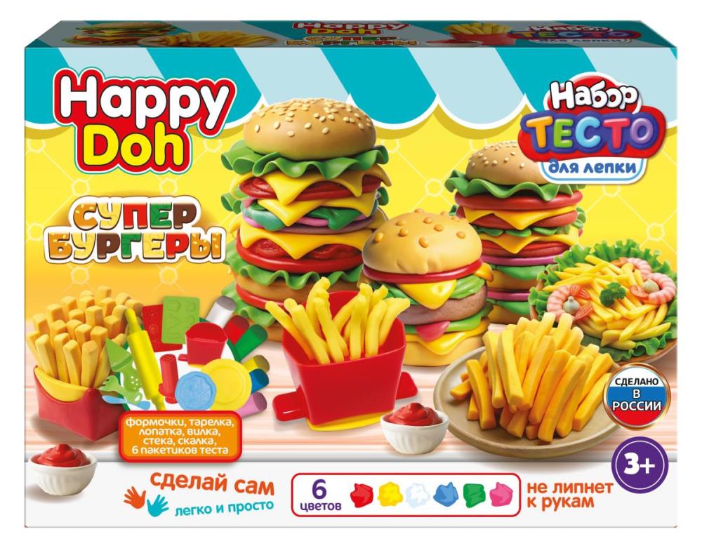 Набор для лепки с формочками бургер и картошка, 24 см HAPPY DOH в кор.8шт