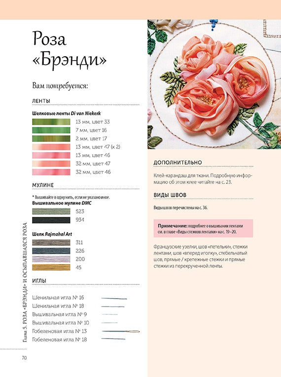 Розы из шелковых лент и органзы. Объемная вышивка. Ди ван Никерс