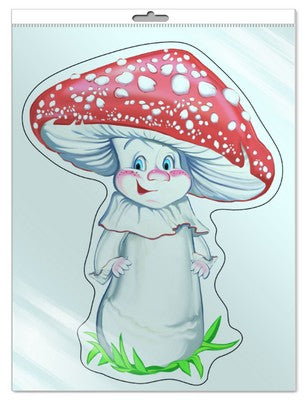 *FM-8929 ПЛАКАТ ВЫРУБНОЙ А4 В ПАКЕТЕ. Гриб-мухомор (блестки в лаке, в индивидуальной упаковке, с европодвесом и клеевым клапаном)