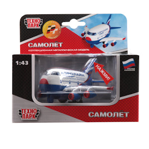 Машина металл светзвук САМОЛЕТ аэролайн, 10 см, инерц., кор. Технопарк в кор.2*24шт