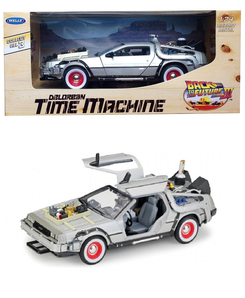 Welly. Машинка 1:24 Назад в будущее Delorean "Back to the Future 3" серебристый арт.WT22444