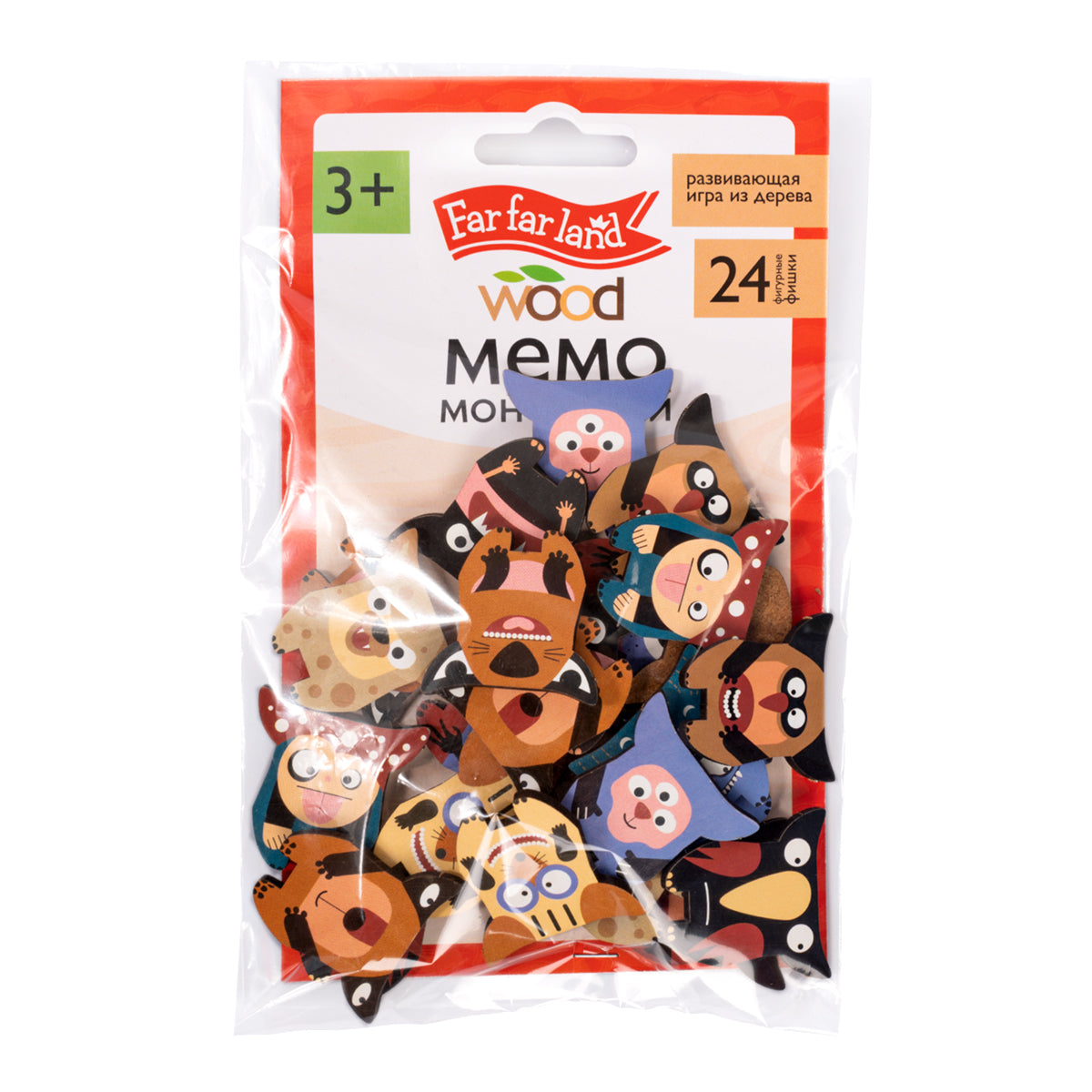 Игра настольная деревянная МЕМО "Монстрики" (24 фишки в пакете) Far far land wood