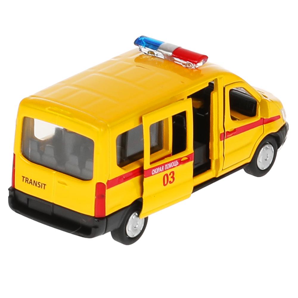 Машина металл FORD Transit скорая 12см, открыв. двери, инерц. в кор. Технопарк в кор.2*24шт