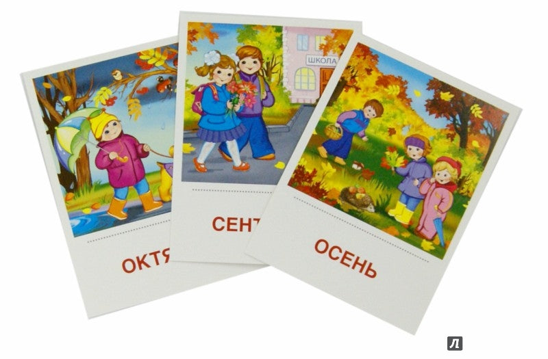 Дем. картинки СУПЕР. Времена года. Осень: 8 раздаточных карточек с текстом на обороте (учебно-методическое пособие с комплектом демонстрационного материала 63х87 мм, познавательное и речевое развитие)