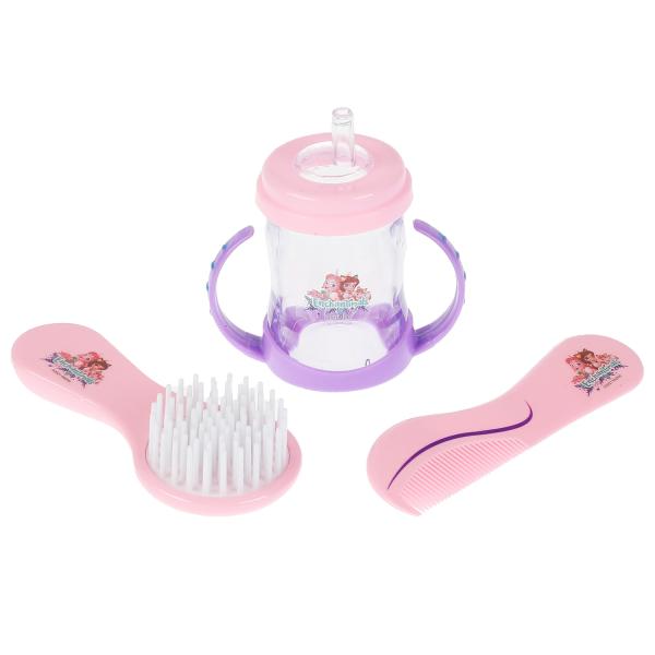 Набор для пупса ЭНЧАНТИМАЛС 3 prédmet: гребешок, расческа, поильник, бlist КАРАПУЗ в кор.2*84шт