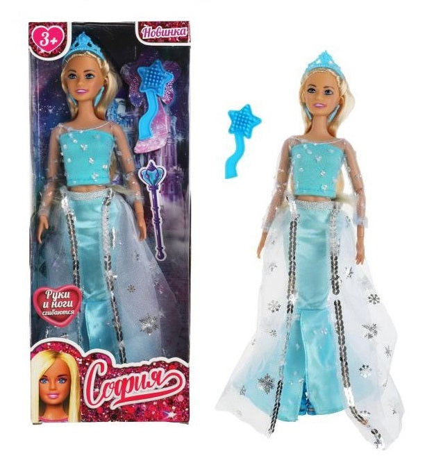 Карапуз. Кукла "София" 29см Снежная принцесса в голубом платье, расческа в компл. арт.66001P-F1-S-BB