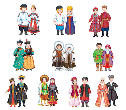 КФМ-17981 Комплект вырубных мини-плакатов со скотчем. Костюмы народов России (10 народов)