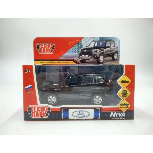 Машина металл LADA NIVA travel 12 см, двери, инер,черный меиталлик, Технопарк