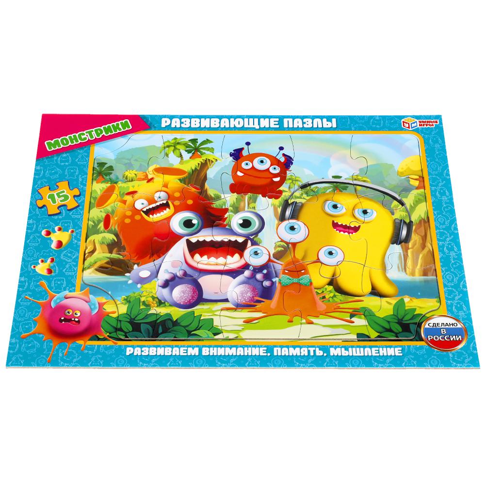 308417 Монстрики. Пазлы в рамке (15 дет.) Умные игры в кор.50шт