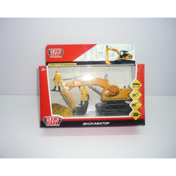 ТМ Технопарк. Машина металл "ЭКСКАВАТОР" длина 16см, инерц., подв. элем, аксесс. в кор. в кор.2*36шт