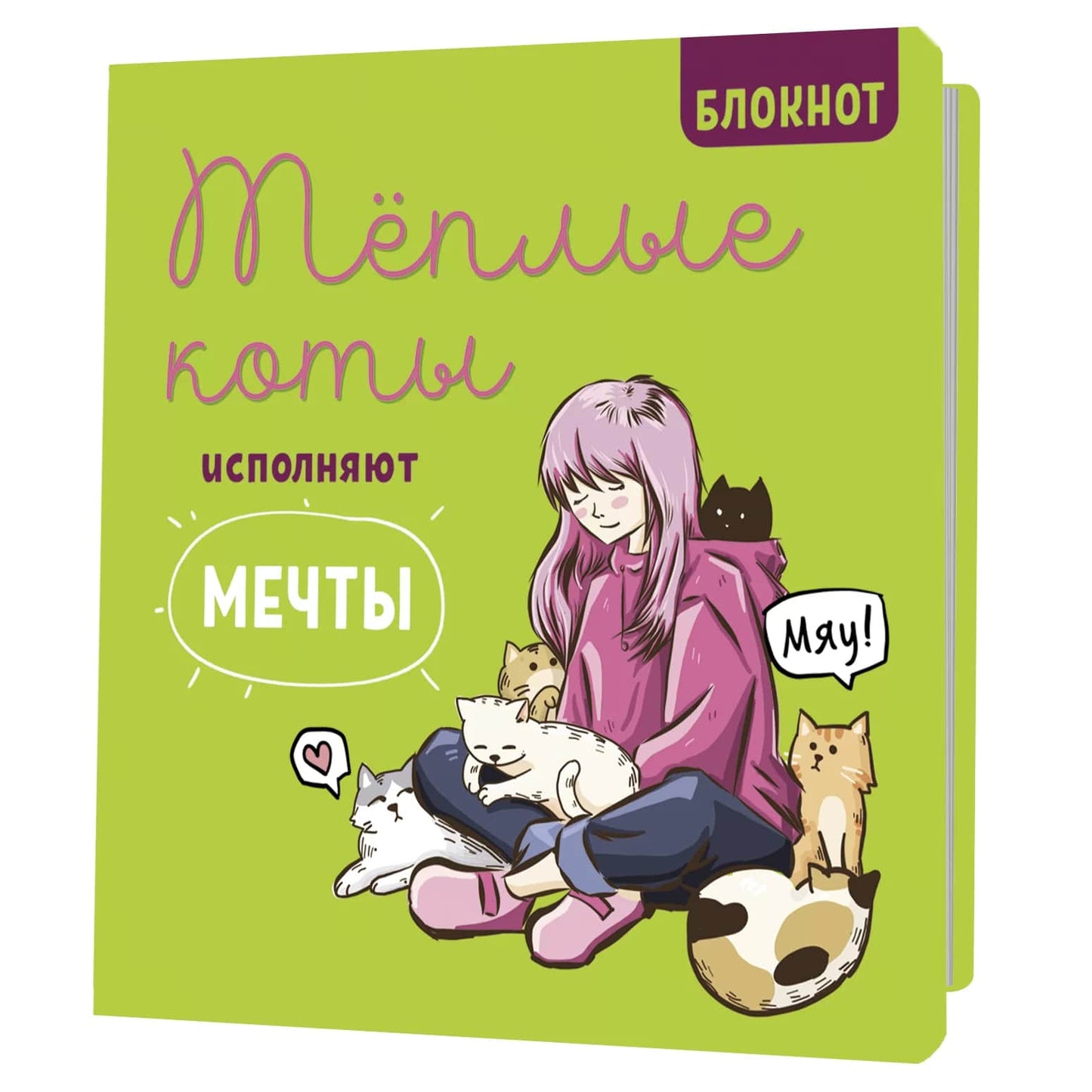 Блокнот с котами Теплые коты исполняют мечты (зеленый)