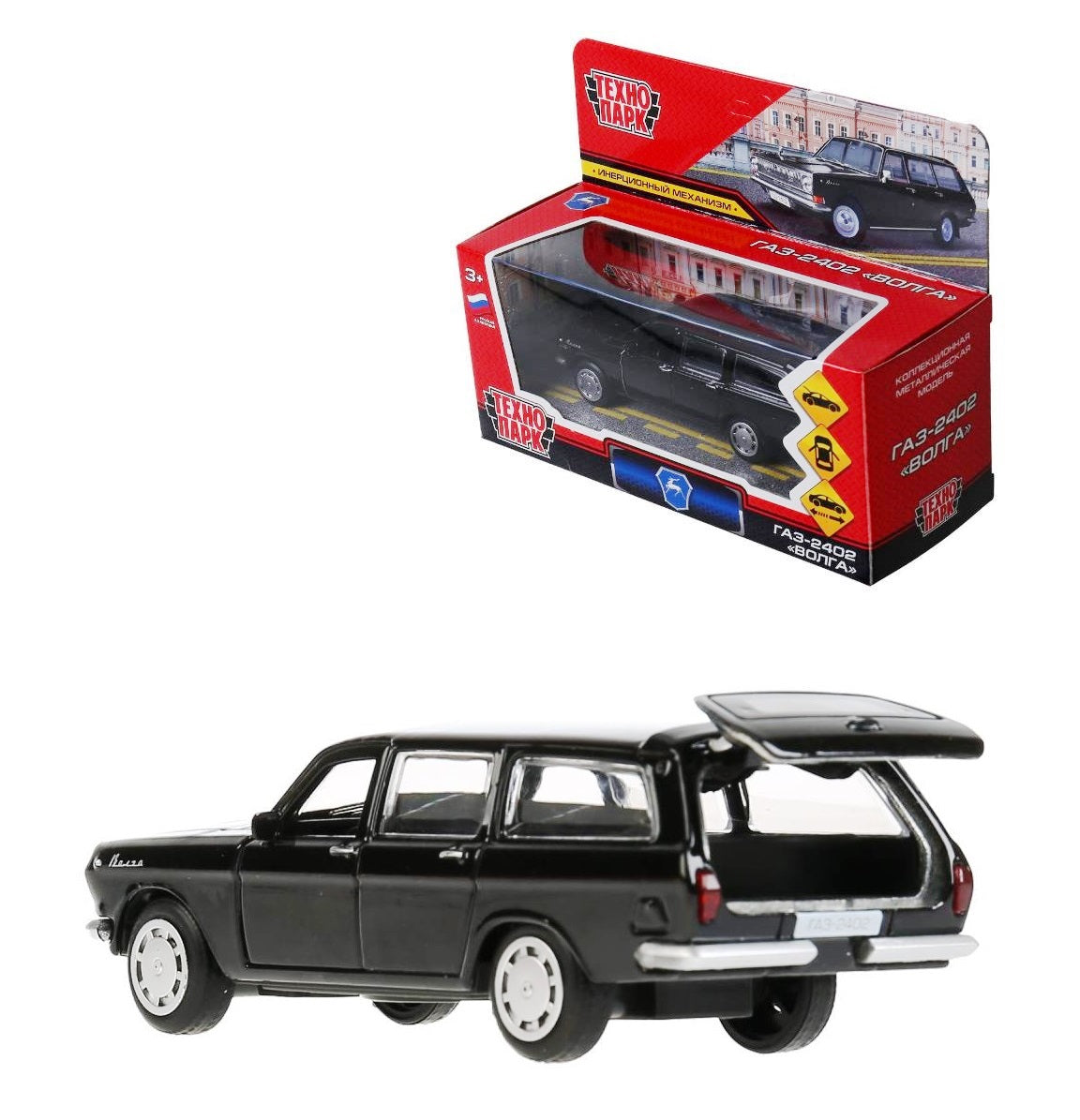 Машина Металл Группа ГАЗ ГАЗ-2402 "ВОЛГА" 12 см, двери, багажник, черная, кор. Технопарк в кор.2*36шт