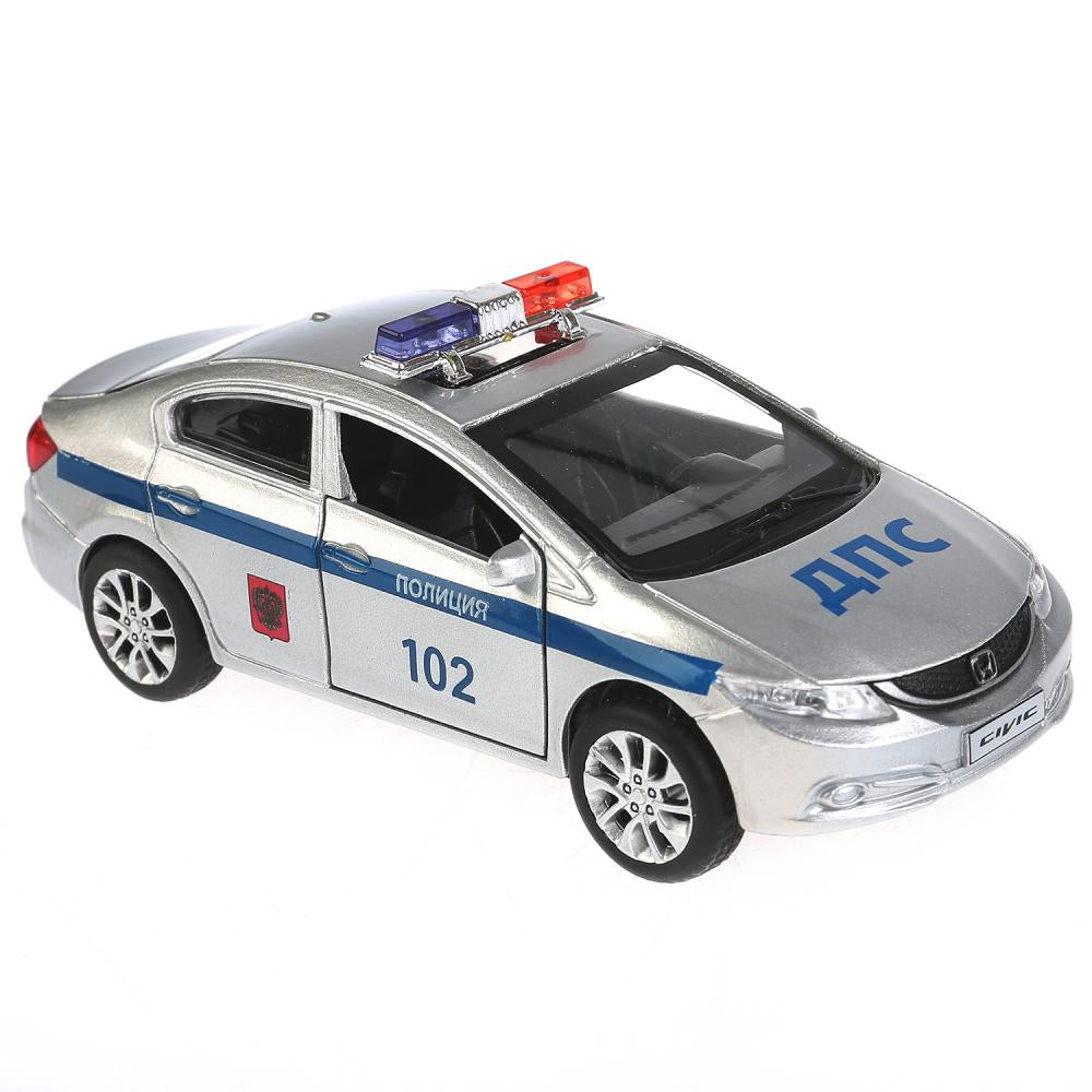 Machine en métal "HONDA CIVIC ПОЛИЦИЯ", d'une longueur de 12 cm, ouverte. двери, инерц, в кор. Parc technologique dans le cor.2*36шт