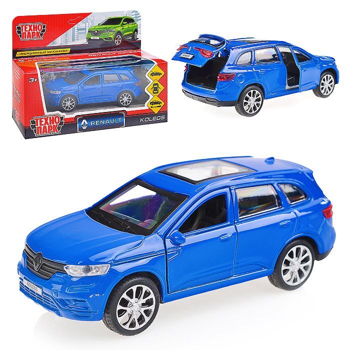 Machine métallique RENAULT KOLEOS, d'une longueur de 12 cm, ouverte. двери, инерц, синий, в кор. Parc technologique dans le cor.2*36шт