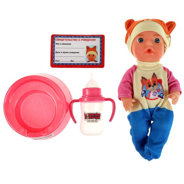 Карапуз. Пупс "Кошечки-Собачки. Малышка" 15см, в боди, пьет, пис, 2 акс арт.Y15BB-DPB-CD-RU