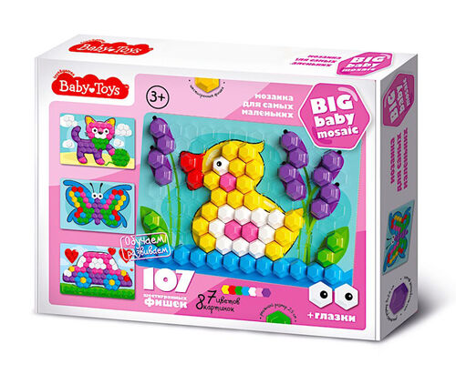 Мозаика для самых маленьких Baby Toys "Утенок" d2,5/7 цв (107 эл) шестигранная nev кор