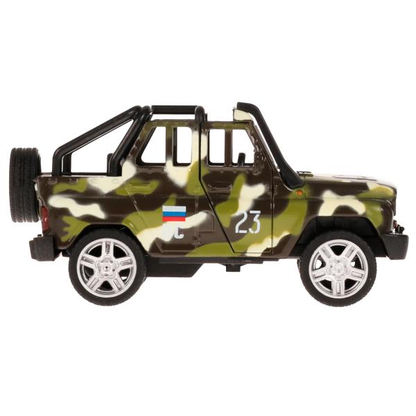 Машина металл свет-звук UAZ HUNTER beach воен., 11,5 см, двер,баг.,ин.,кор. Технопарк в кор.2*36шт