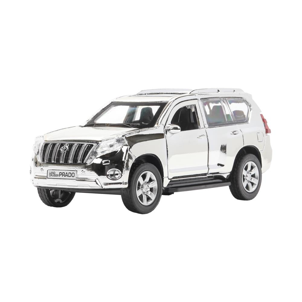 Machine en métal TOYOTA PRADO ХРОМ 12 см, double, bagage, инерц, серебрист, кор. Parc technologique dans le cor.2*36шт