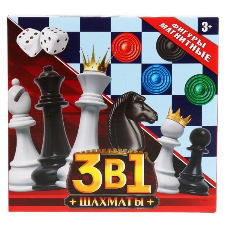 Шахматы магнитные, 3в1 (шахматы + 2 наст.игры) en Russie. cor. 16*15*3 cm Taille de l'appareil en cor.2*72 pouces