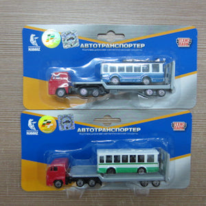 ПЕРЕВОЗЧИК МЕТАЛЛ. «ТЕХНОПАРК» КАМАЗ 1:72 С ГОРОДСКИМ ТРАНСПОРТОМ В АССОРТЕ. НА БЛИСТ. в кор.2*72шт
