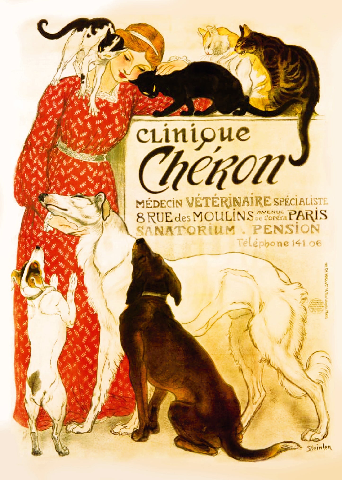 Плакат «Кошачьи миры». Стейнлен Теофиль-Александр. Ветеринарная клиника Шерон. А3