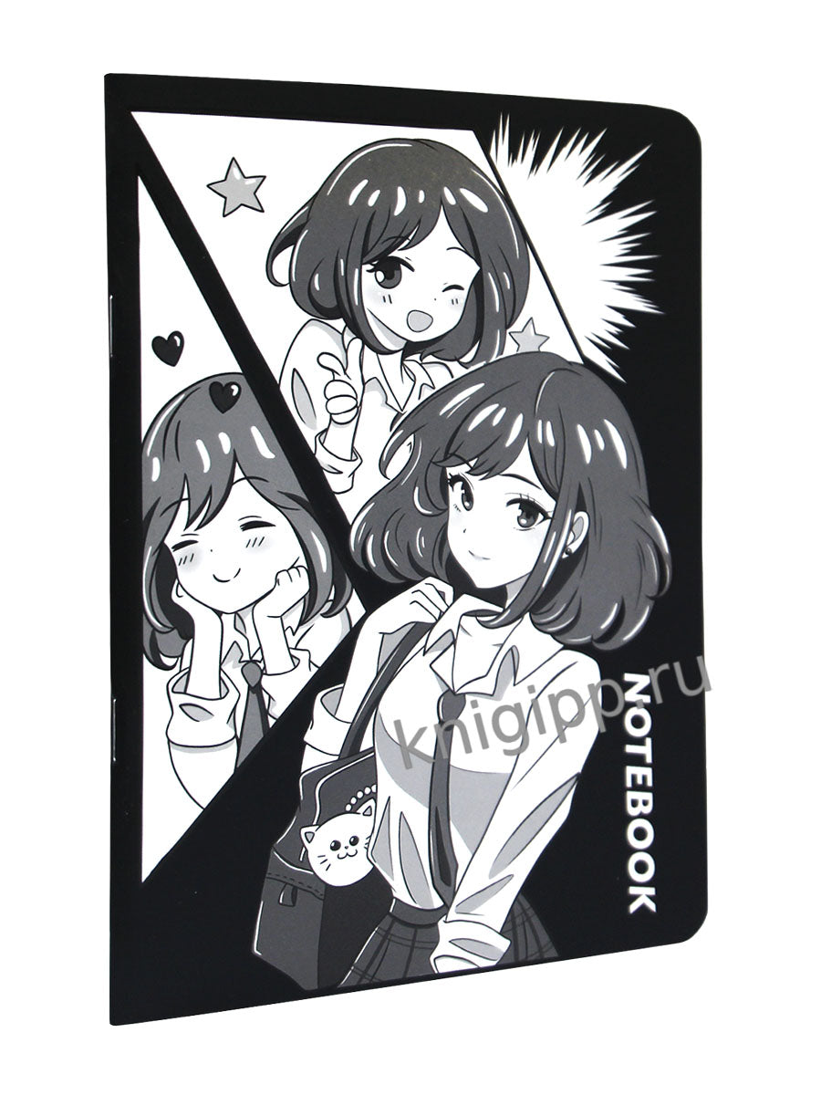 MyArt. БЛОКНОТ в клетку Аниме Монохром. Школьница
