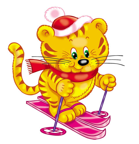 ФМ-13779 Плакат вырубной.Вырубной плакат А4. Тигренок на лыжах (блестки в лаке)