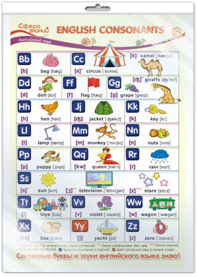 *ПО-13586 ПЛАКАТ А3 В ПАКЕТЕ. Английский язык во 2 классе. English Consonants (английские согласные, в индивидуальной упаковке, с европодвесом и клеевым клапаном)
