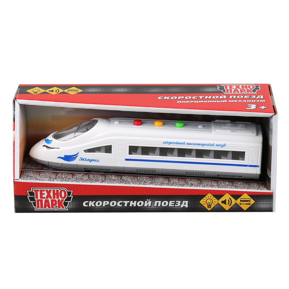Машина на бат. свет+звук "СКОРОСТНОЙ ПОЕЗД" 21,5см, пластик, инерц. в кор. Технопарк в кор.2*48шт