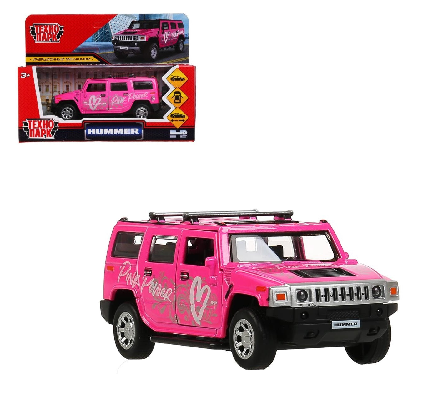 HUM2-12SRT-PK 303052 Машина металл HUMMER H2 SPORT 12 см, двери, багажник, инерц, розовый, в кор. Тех