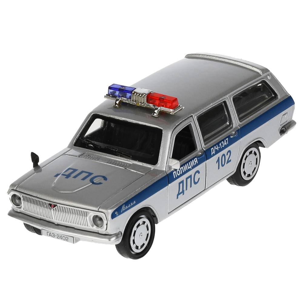 Машина металл ГАЗ-2402 "ВОЛГА" ПОЛИЦИЯ 12 см, двери, багажник, в кор. Технопарк в кор.2*36шт