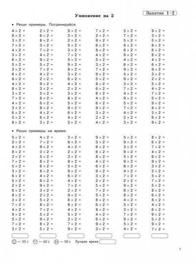 Летние задания по математике. Таблица умножения. 2-3 классы