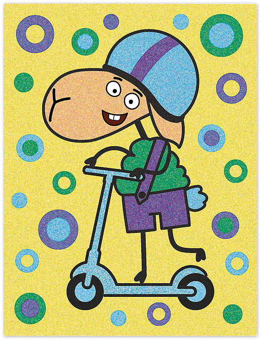 Отель у овечек. Фреска из песка картина "Барашек Беня на самокате"