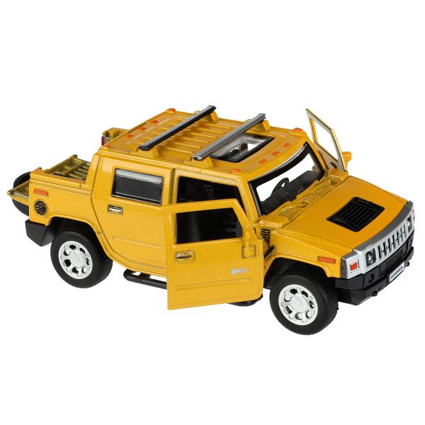 Машина металл HUMMER H2 PICKUP длина 12 см, дверь, багажник, инерц, желтый, кор. Технопарк в кор.2*36шт