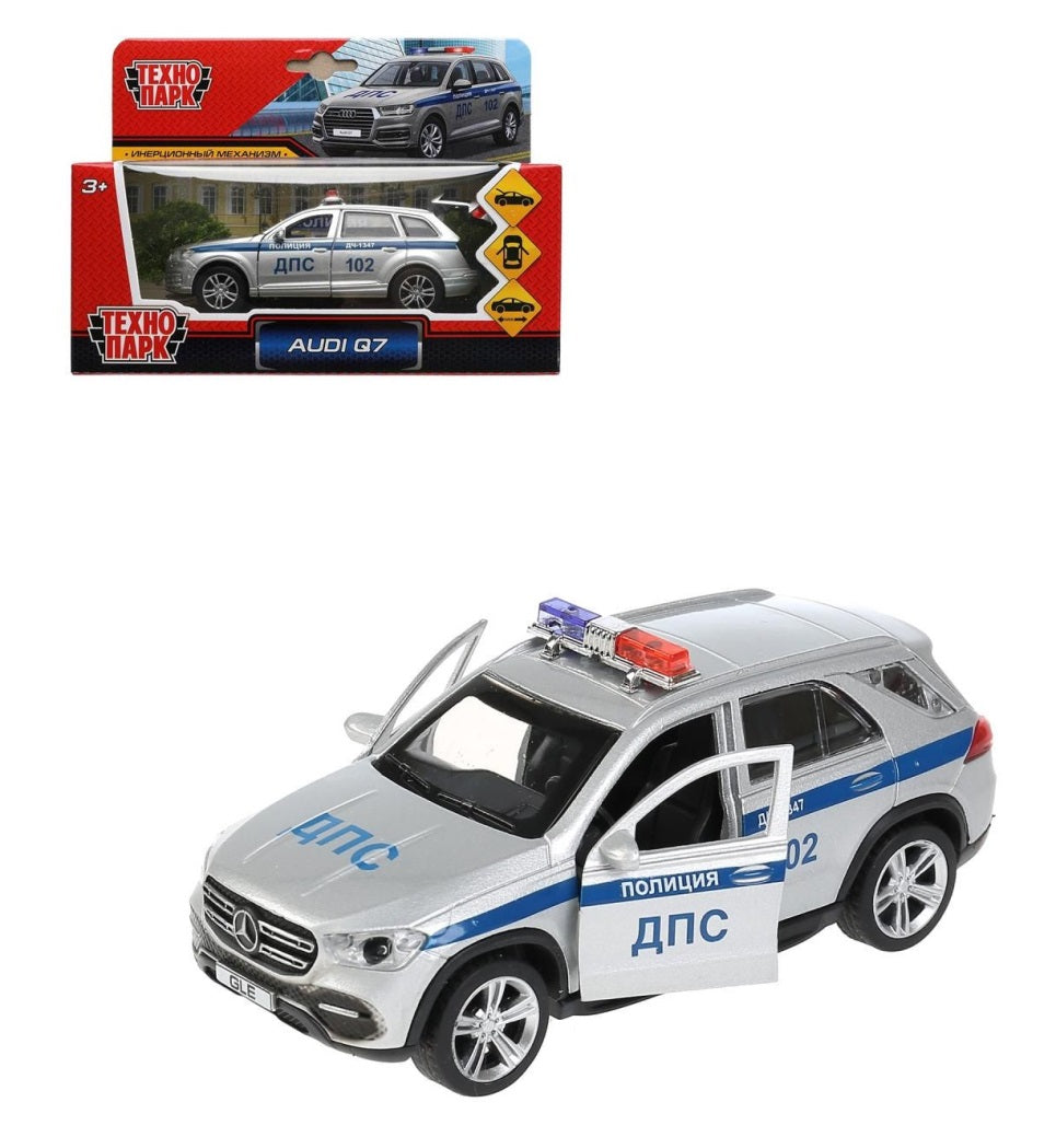 Технопарк. Модель "Audi Q7 Полиция" металл 12 см, дверь, багажник, инер, серебристый, арт.Q7-12POL-SR