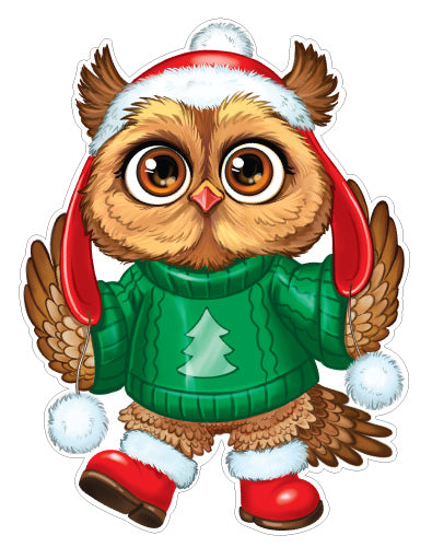 ФМ1-16665 Плакат вырубной А3. Зимняя сова в шапочке (двухсторонняя, ВД-лак)