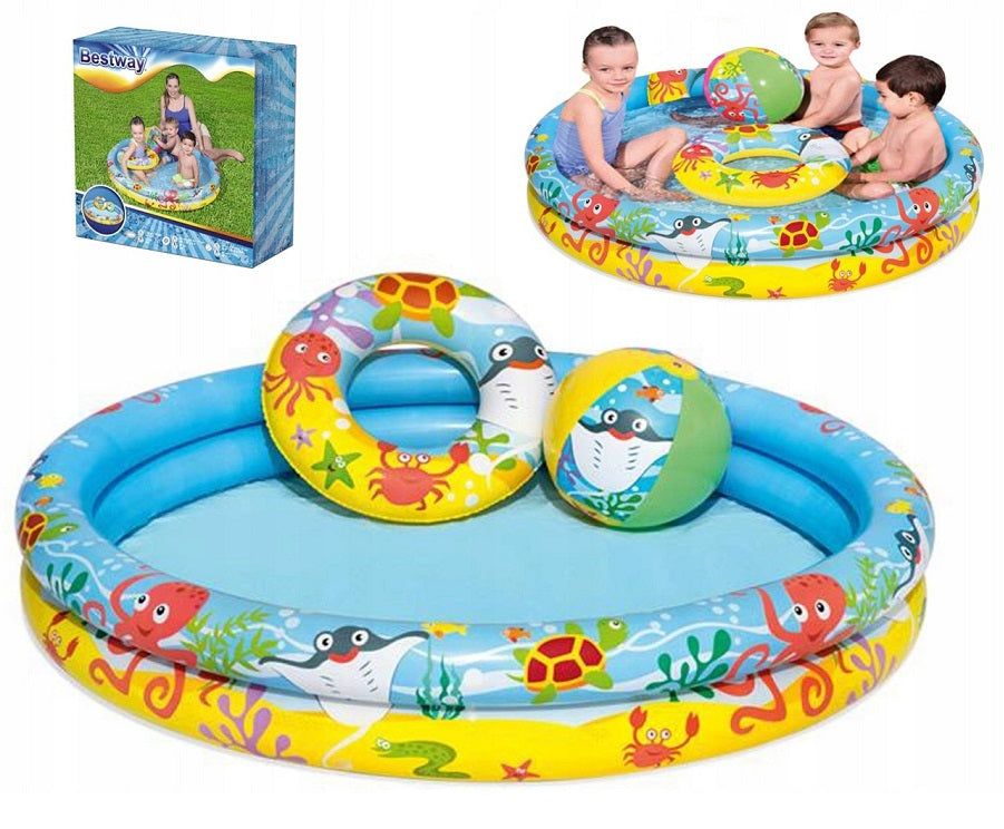 Bestway. Надувной бассейн + набор 122 х 20 см (в к-те: круг, мяч, рем.заплатка) арт.51124